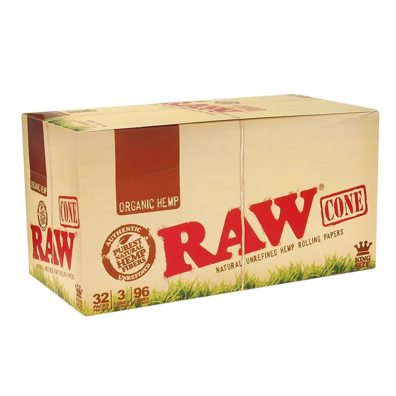 Box of 32 RAW Organic Hemp King Size Pre Rolled Cones