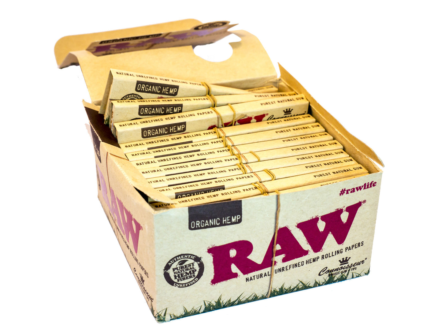 Box of 24 RAW King Size Slim Organic Connoisseur Rolling Papers with Tips