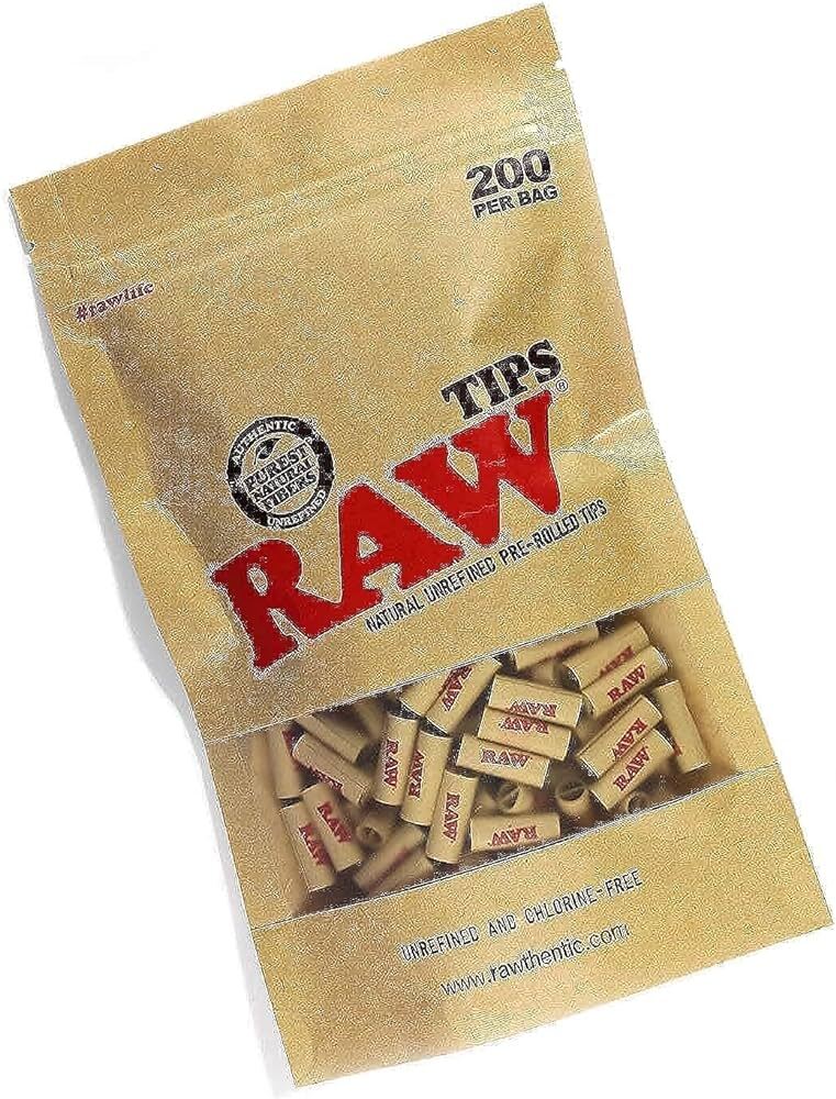 2 Packs RAW Classic Pre Rolled Filter Tips (200 Tips Per Bag)