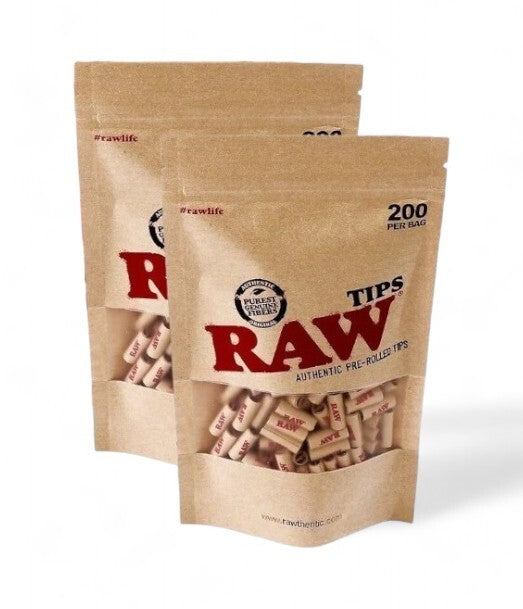 2 Packs RAW Classic Pre Rolled Filter Tips (200 Tips Per Bag)