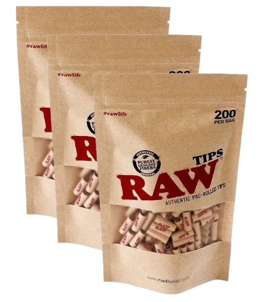 3 Packs RAW Classic Pre Rolled Filter Tips (200 Tips Per Bag)