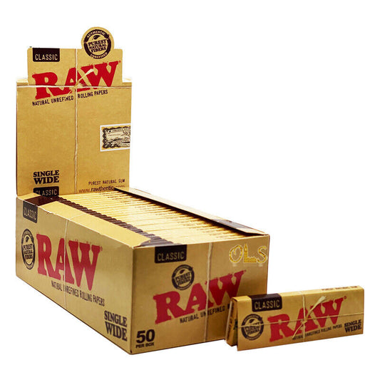 Box of 50 RAW Single Wide Classic Natural Rolling Papers