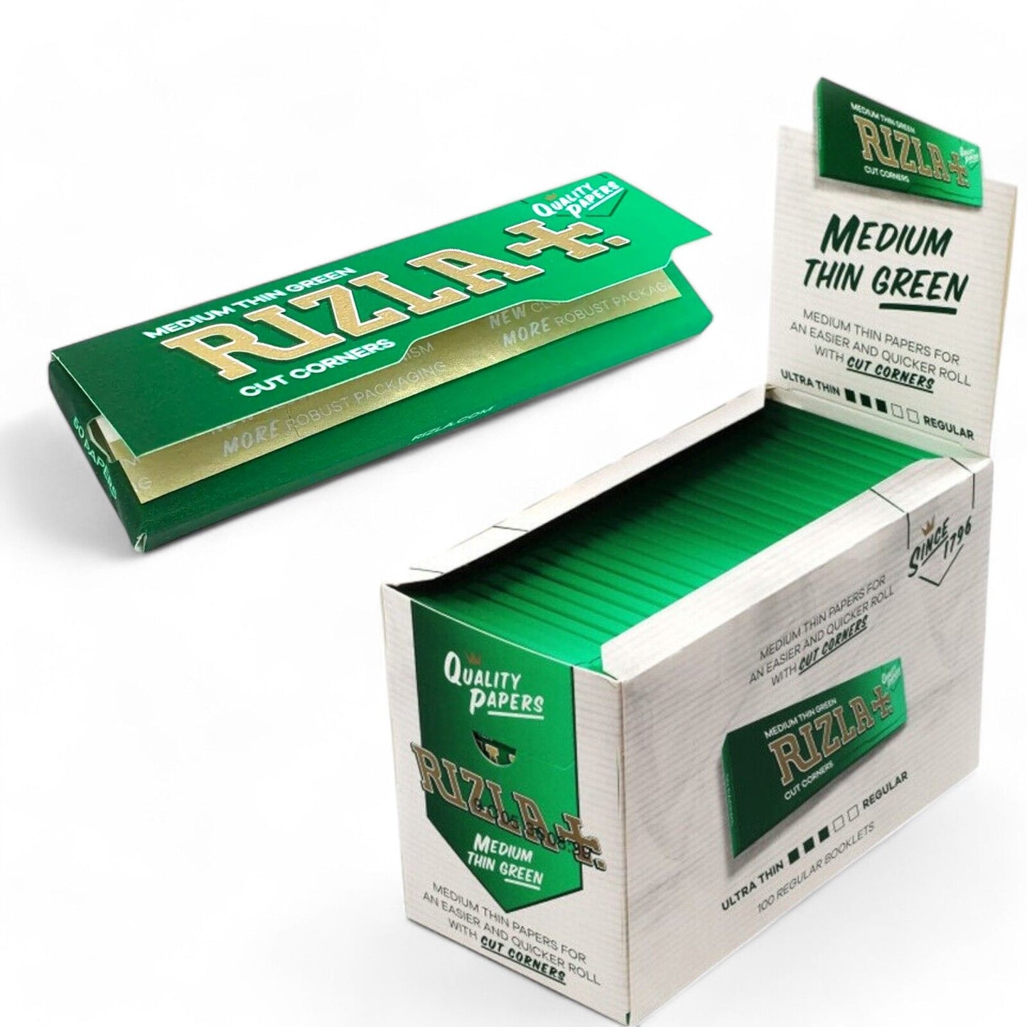 Box of 100 Rizla Medium Thin Green Rolling Papers