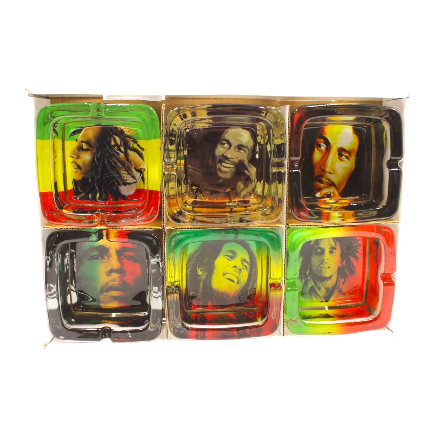 6-Pack Bob Marley Glass Square Ashtray