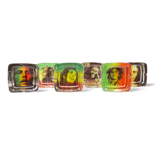 6-Pack Bob Marley Glass Square Ashtray