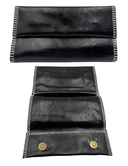 Black Leather Tobacco Pipe Pouch Case with Zipper