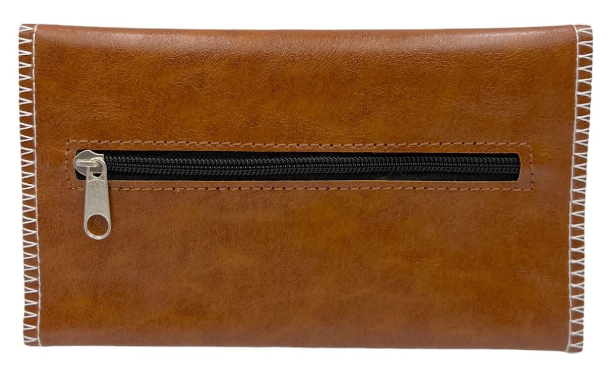 Brown Leather Tobacco Pipe Pouch Case with Zipper