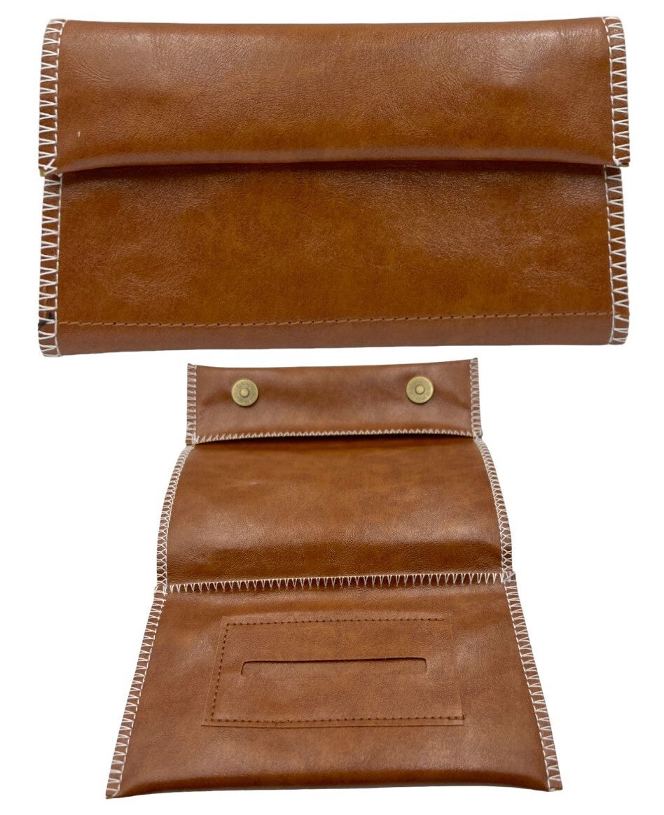 Brown Leather Tobacco Pipe Pouch Case with Zipper