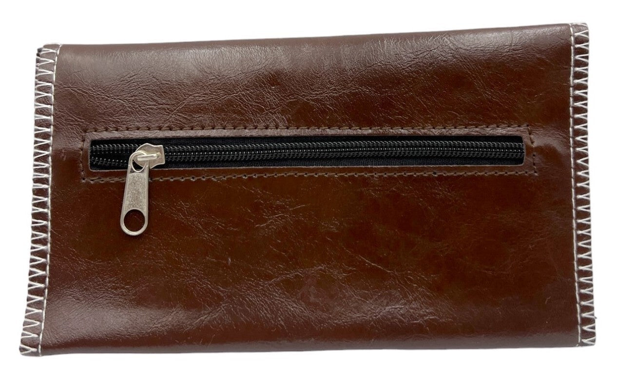 Coffee Leather Tobacco Pipe Pouch Case with Zipper