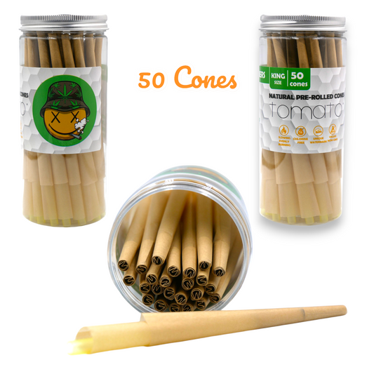 Pre-Rolled King Size Paper Cones - 50 Pack -Tomato Natural Vegan Non GMO