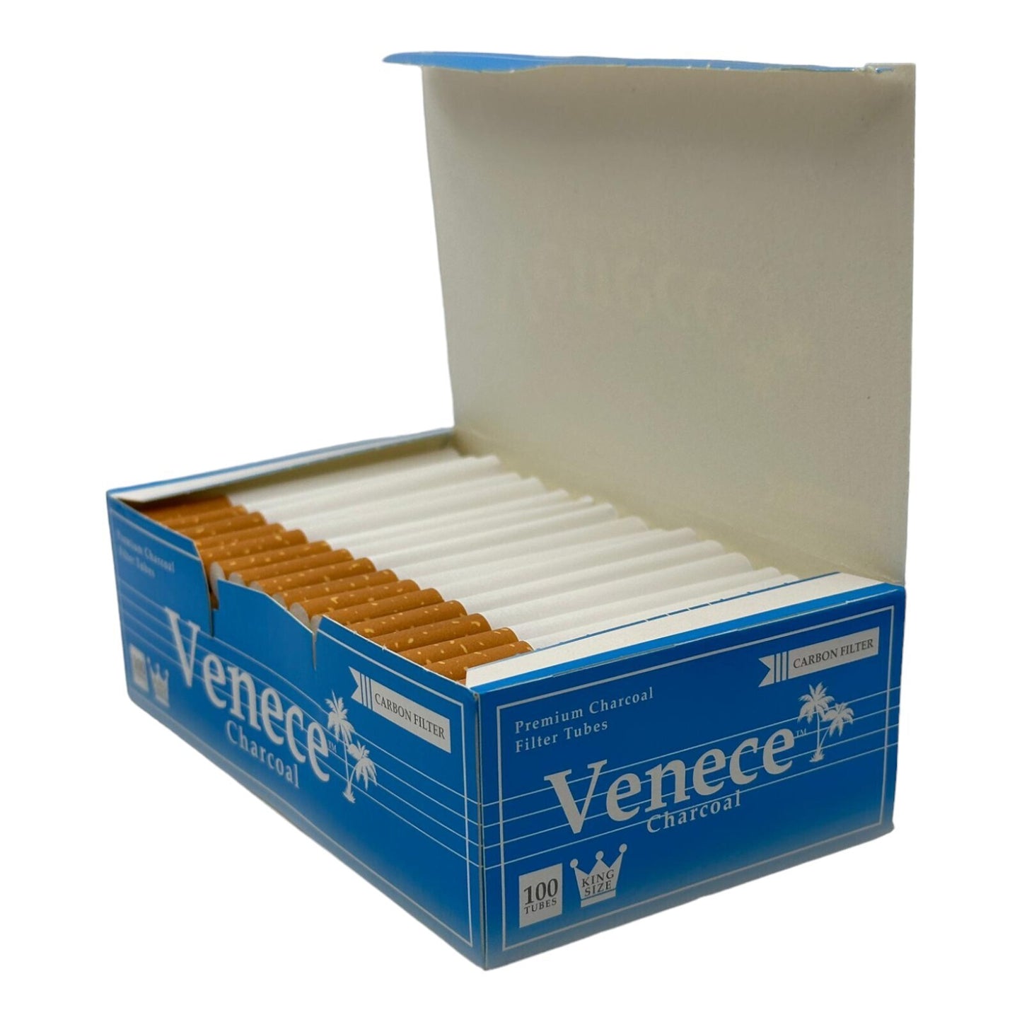 500x Venece Premium Charbon Filter Tubes King Size Blue + Case