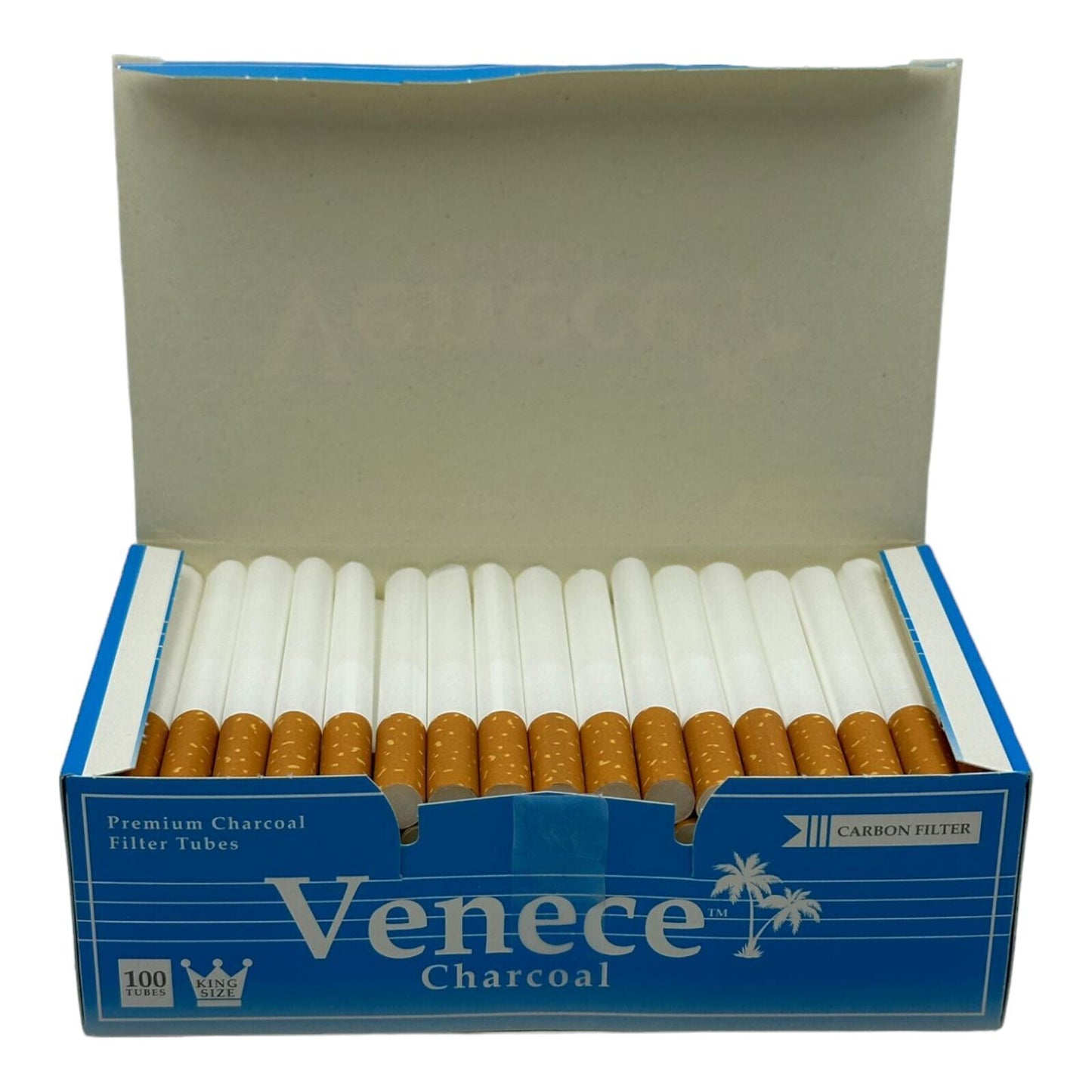 500x Venece Premium Charbon Filter Tubes King Size Blue + Case