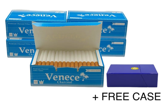 500x Venece Premium Charbon Filter Tubes King Size Blue + Case