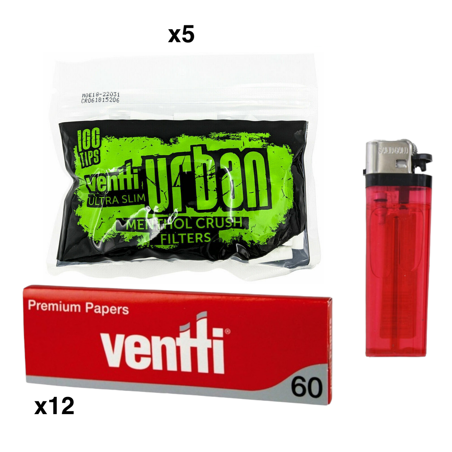 500 Ventti Menthol Crush Ultra Slim Filter Tips + 540 Ventti Papers + Lighter