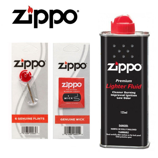 Zippo Premium Lighter Fluid (125ml) + Wick + Flints