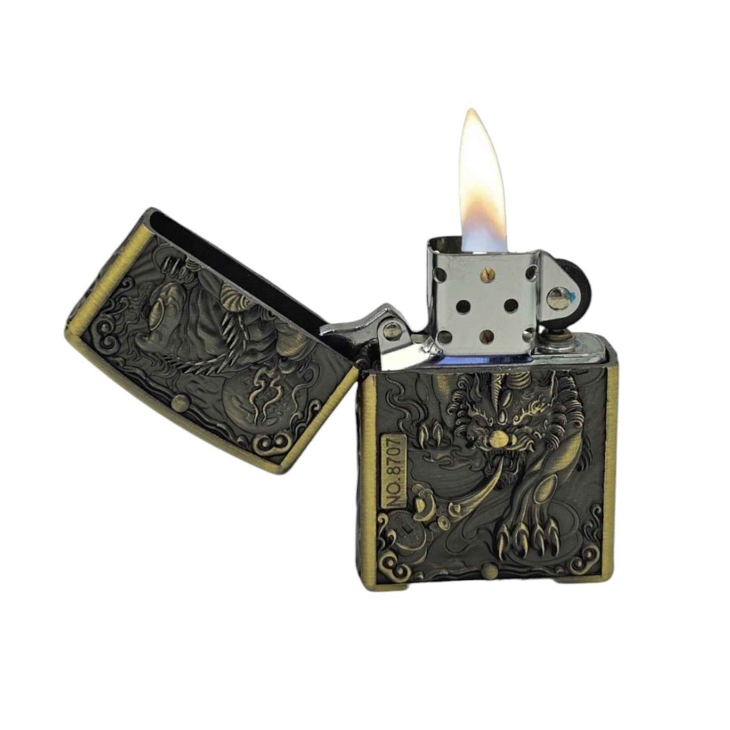 Zorro Gold Dragon Oil Lighter Metal Flip Top Windproof Refillable