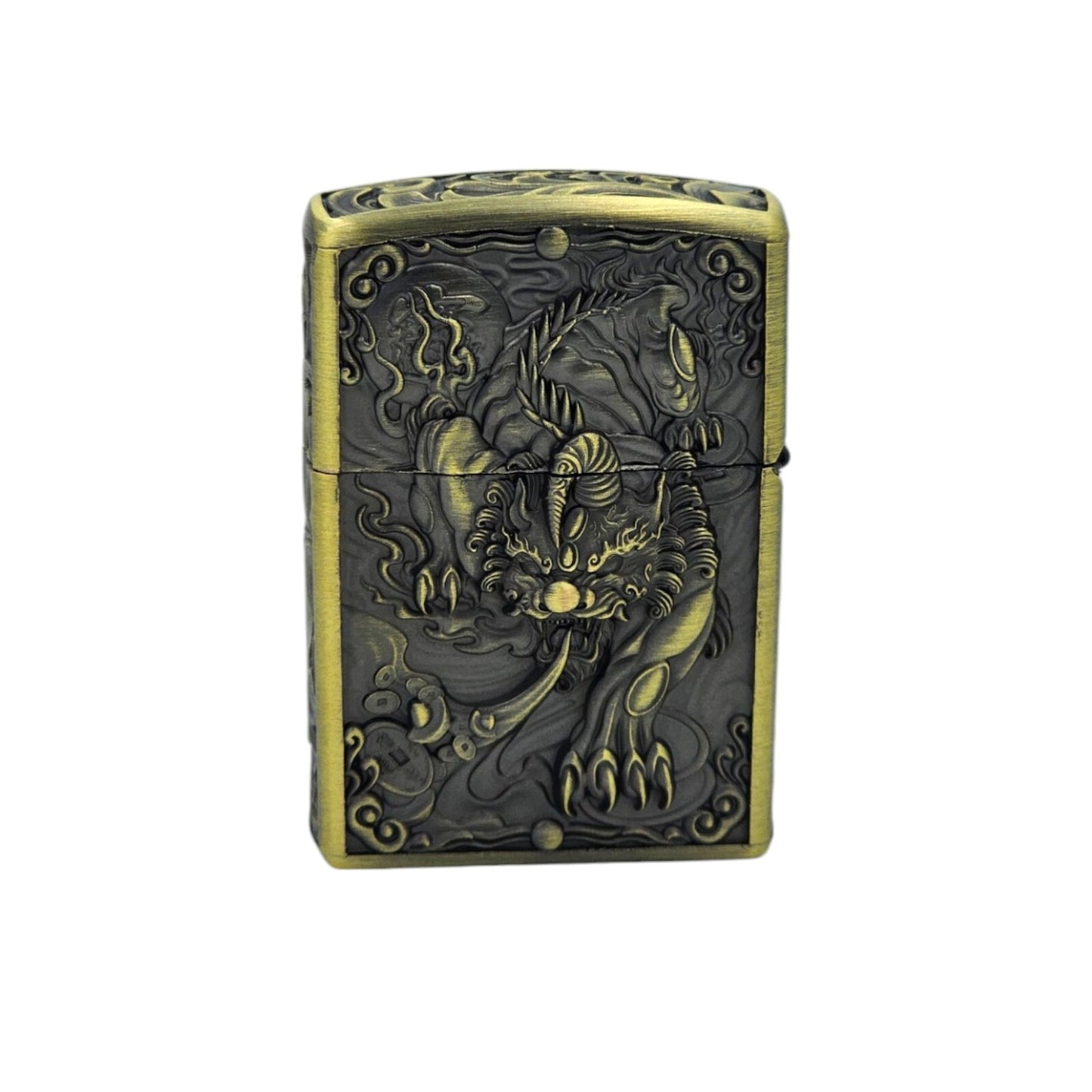 Zorro Gold Dragon Oil Lighter Metal Flip Top Windproof Refillable