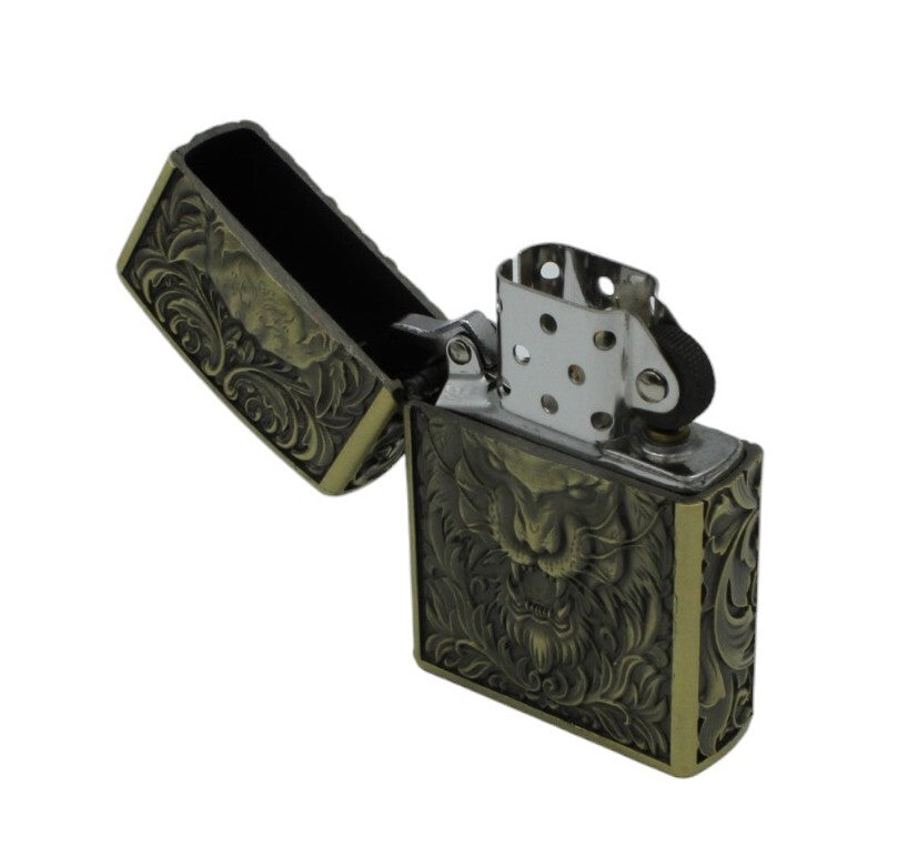 Zorro Gold Lion Oil Lighter Metal Flip Top Windproof Refillable