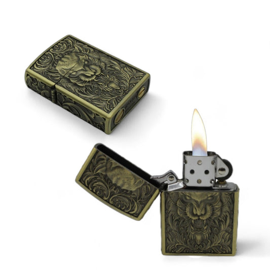 Zorro Gold Lion Oil Lighter Metal Flip Top Windproof Refillable