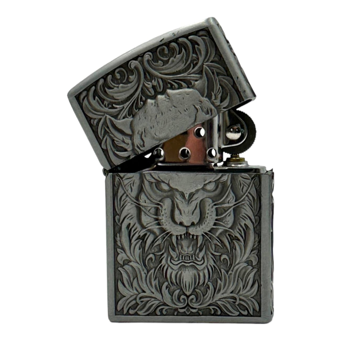 Zorro Silver Lion Oil Lighter Metal Flip Top Windproof Refillable