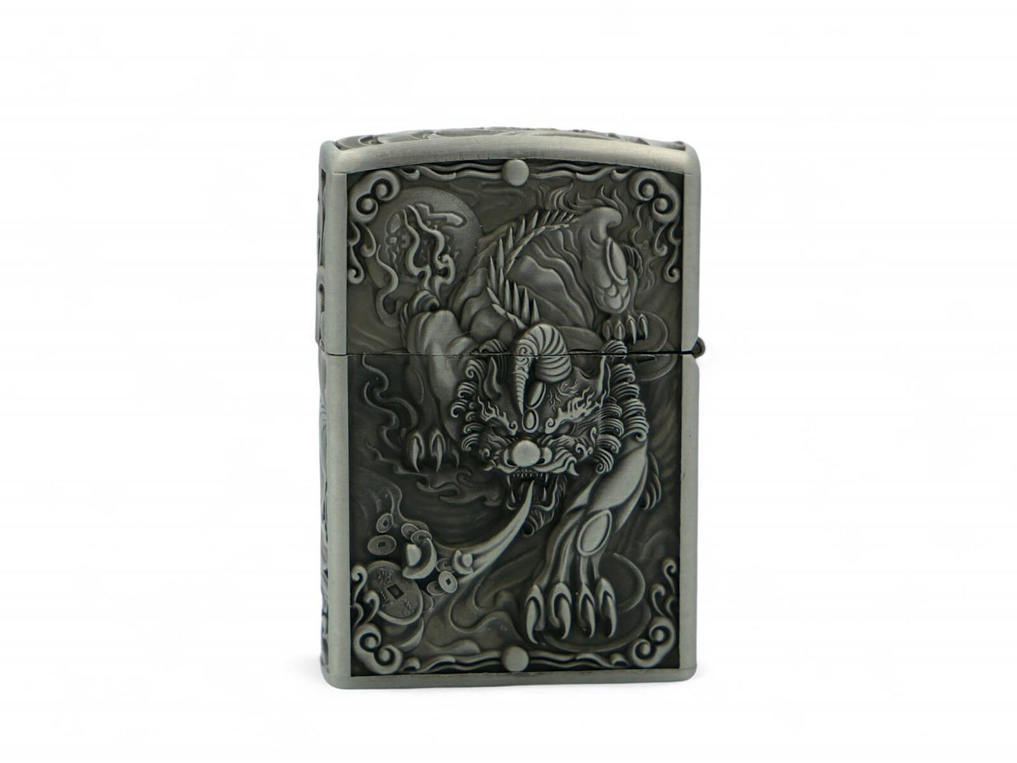 Zorro Silver Dragon Oil Lighter Metal Flip Top Windproof Fluid Refillable