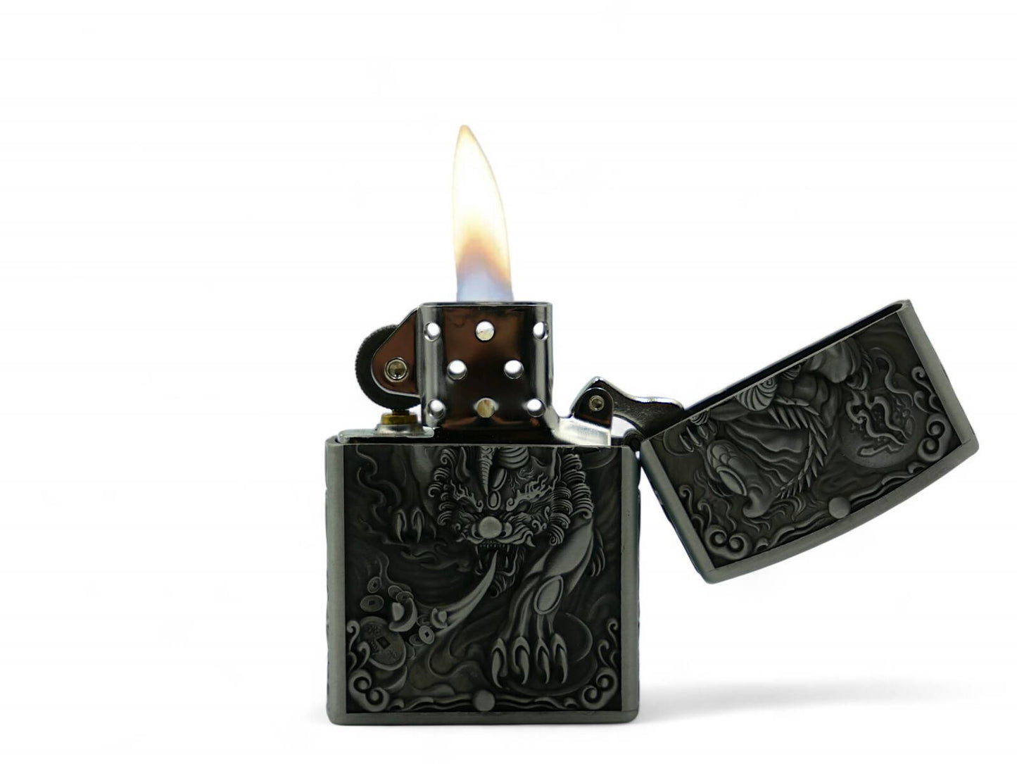 Zorro Silver Dragon Oil Lighter Metal Flip Top Windproof Fluid Refillable