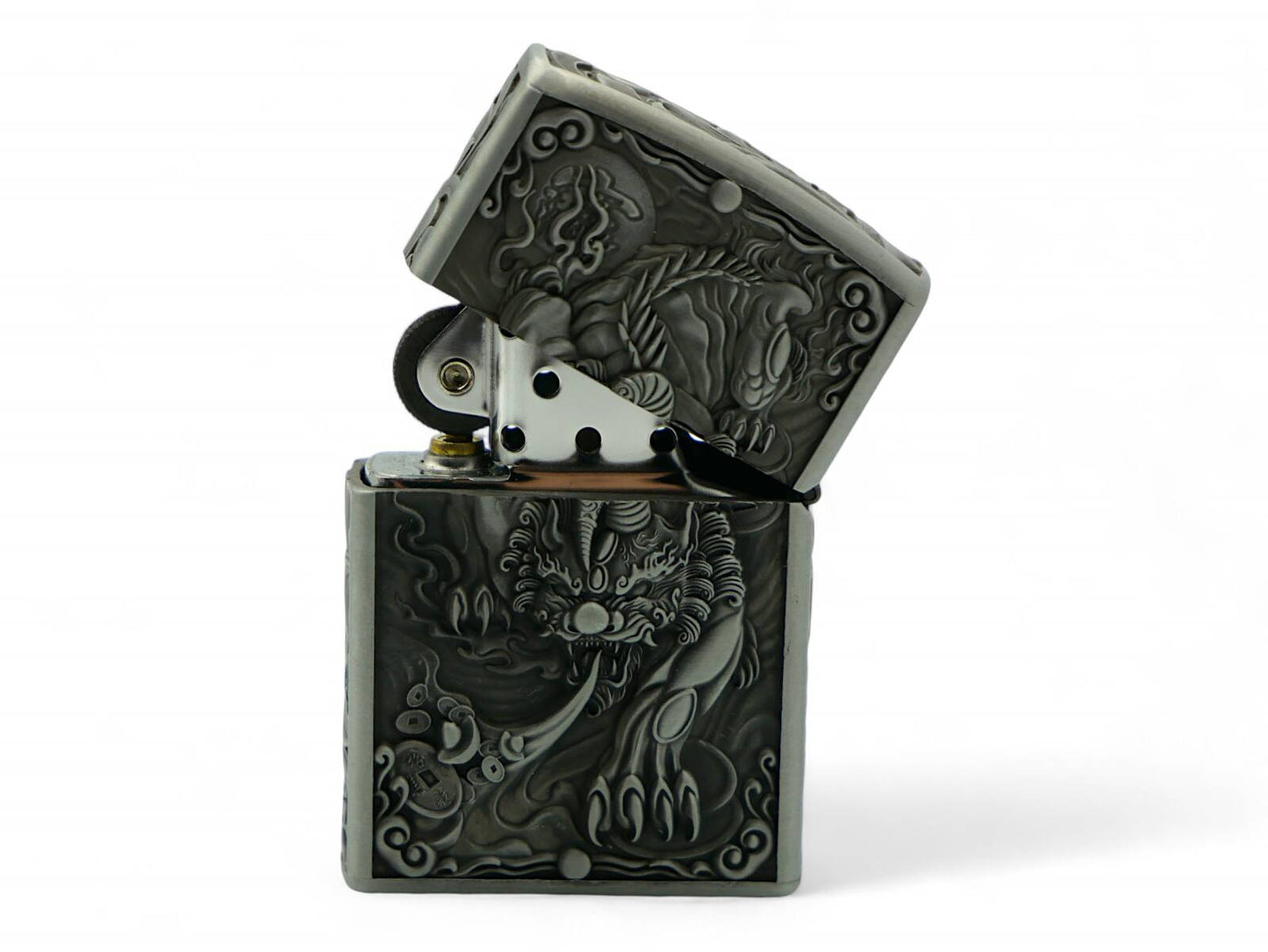 Zorro Silver Dragon Oil Lighter Metal Flip Top Windproof Fluid Refillable