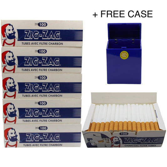 500x Zig Zag Regular Charbon Filter Tubes Cork Blue + Case