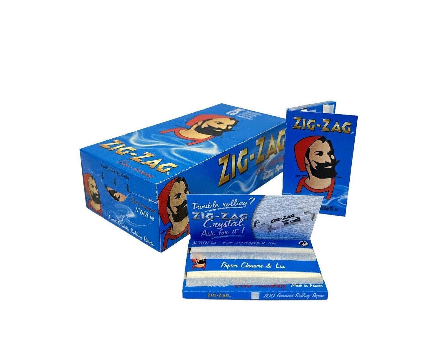 Box of 25 ZIG ZAG Regular Size Slim Blue Double Papers