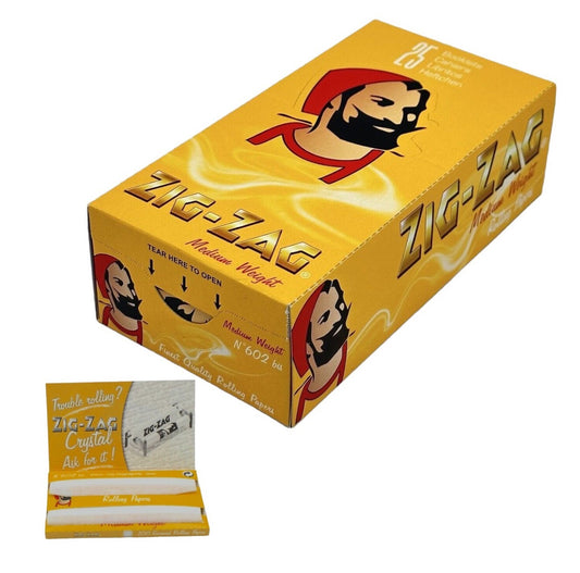 Box of 25 ZIG ZAG Regular Size Yellow Double Papers Slow Burning