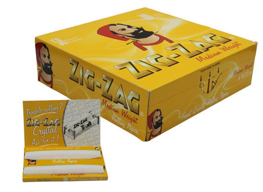 Box of 50 ZIG ZAG Regular Size Yellow Double Papers Slow Burning