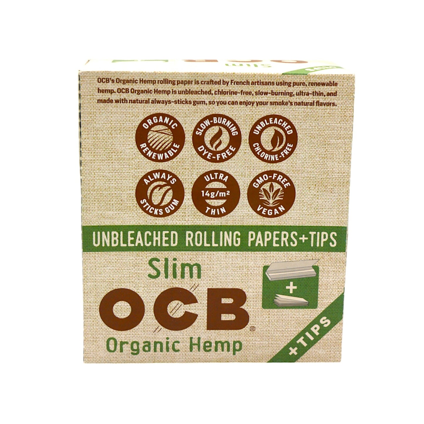 OCB Organic King Slim Size Ultra thin Rolling Papers with Tips