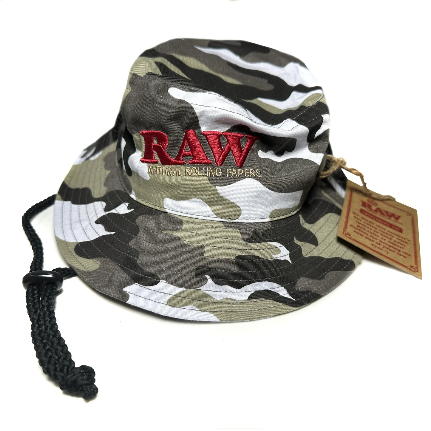 RAW Camo Smokermans Hat Medium Size - Functional Bucket Hat with Four Preroll Slots for Cones or Sto