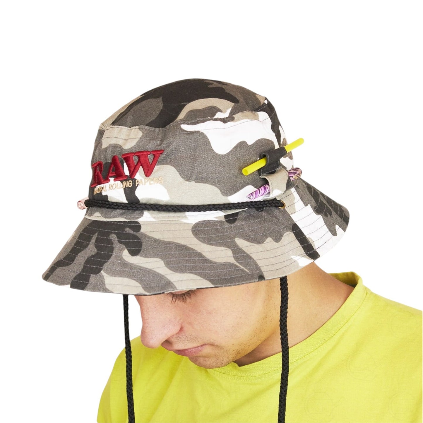 RAW Camo Smokermans Hat Medium Size - Functional Bucket Hat with Four Preroll Slots for Cones or Sto