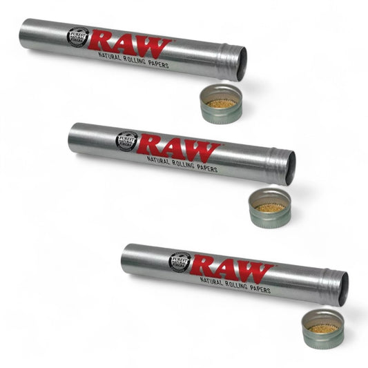 3 x RAW Metal King Size Cone Storage Tube - Airtight Screw Top for Rolling Papers