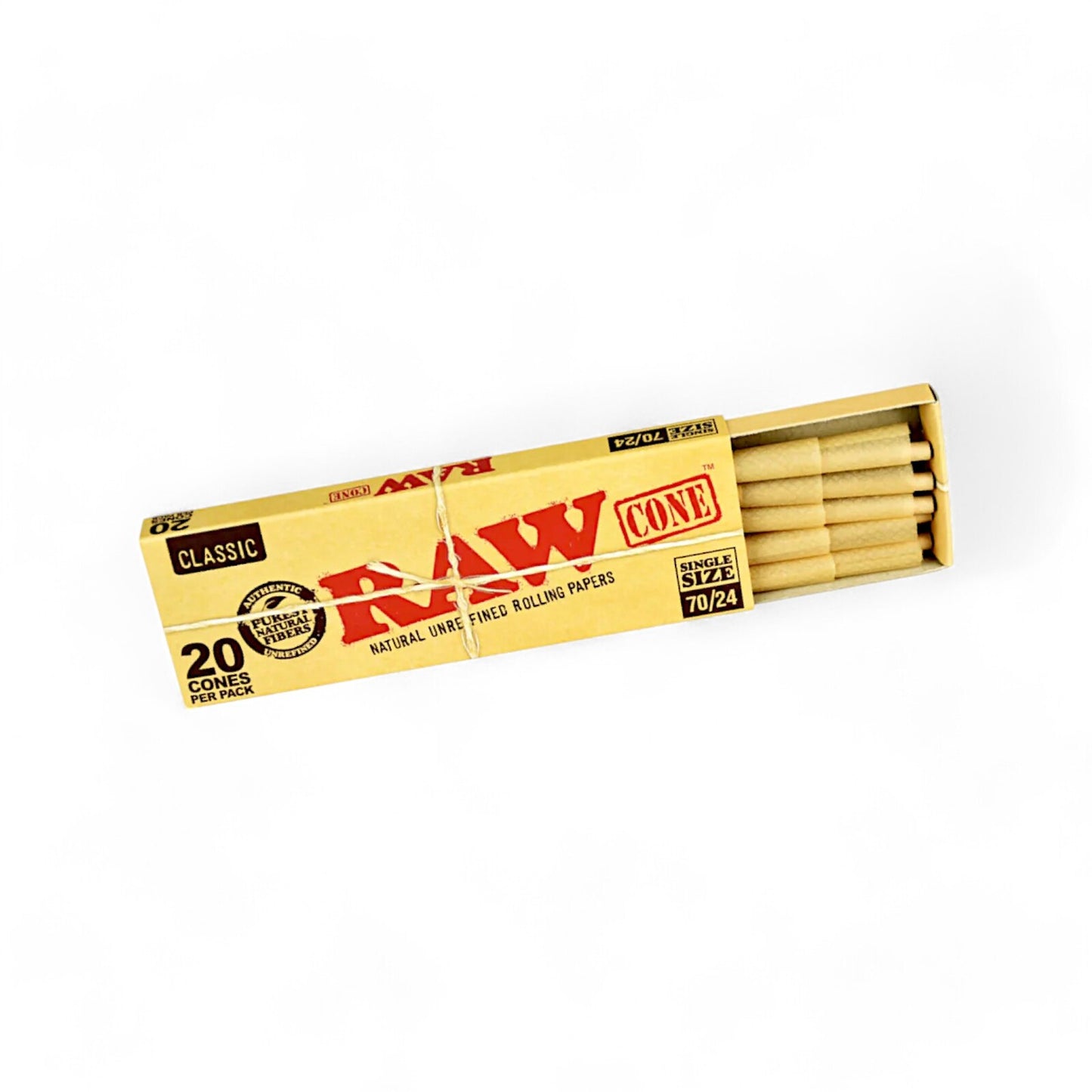 RAW Classic Pre-Rolled Cones Single Size 70/24 -20 Pack