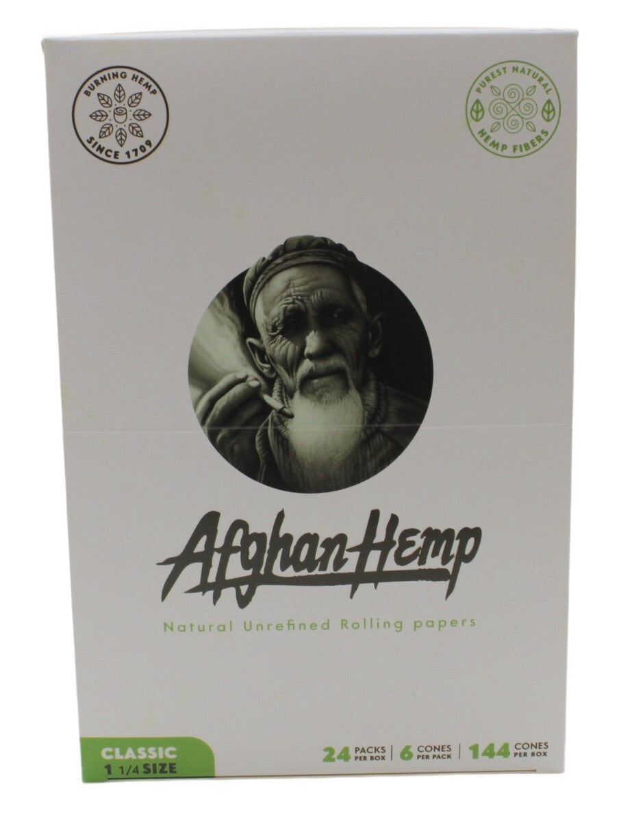 Box of Afghan Hemp Natural Unrefined 1 1/4 Pre Rolled Paper (144 Cones)