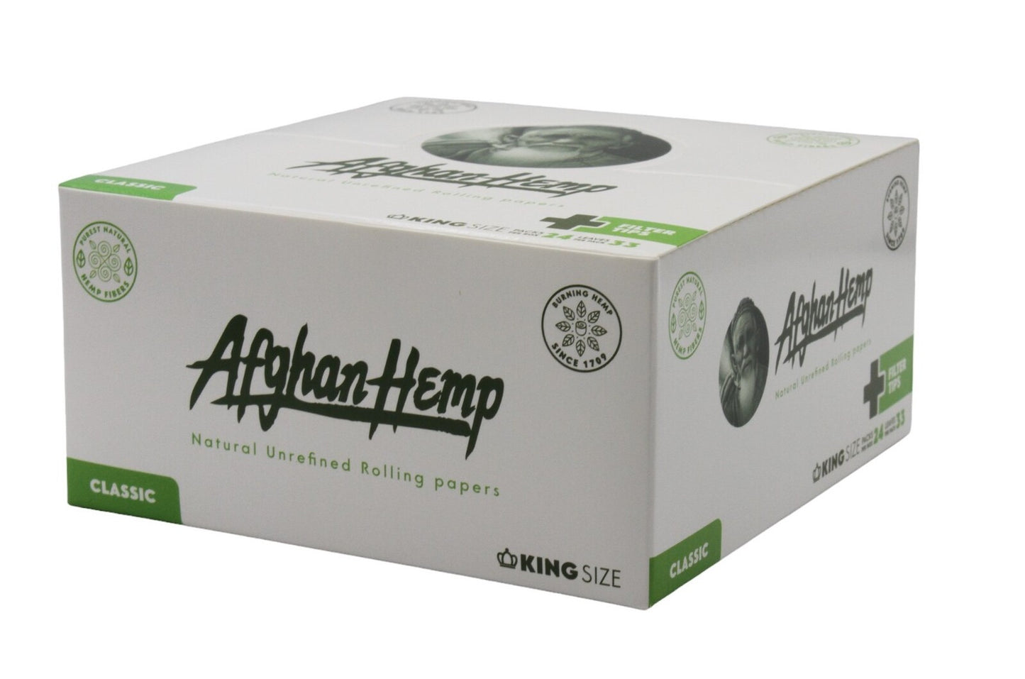 Box of 24 Afghan Hemp King Size Slim Unrefined Papers with Tips