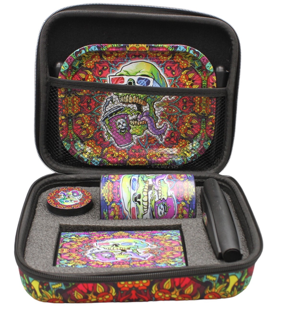 Smoking Gift Set with Scale, Grinder, Stash Jar, Rolling Tray & More - Skull Design