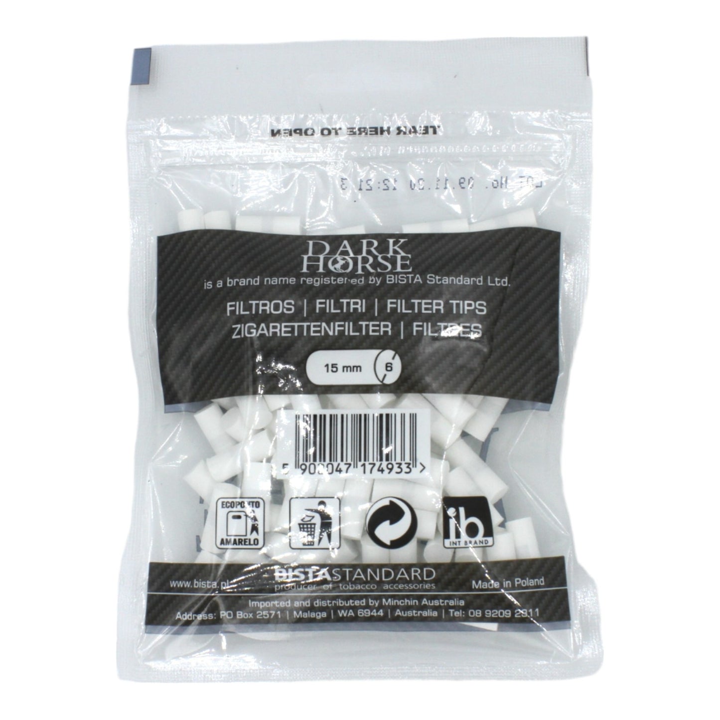 Box of 16 Dark Horse Ultra Slim Carbon Black 120 Filter Tip Bags (1,920 Tips)