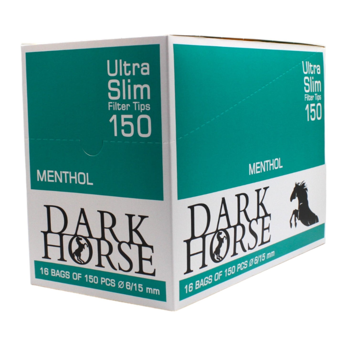 Box of 16 Dark Horse Menthol Ultra Slim Aqua 150 Filter Tip Bags (2,400 Tips)