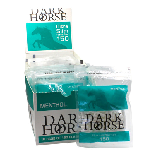 Box of 16 Dark Horse Menthol Ultra Slim Aqua 150 Filter Tip Bags (2,400 Tips)