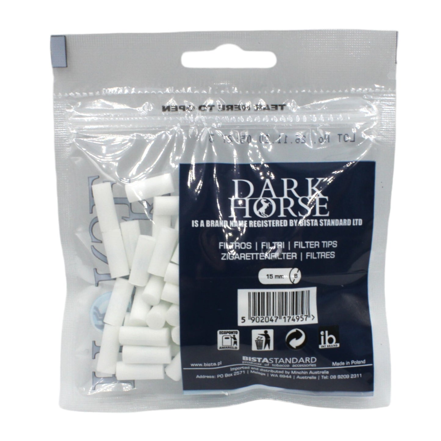 Box of 16 Dark Horse Ultra Slim Menthol Crush Blue 60 Filter Tip Bags (960 Tips)