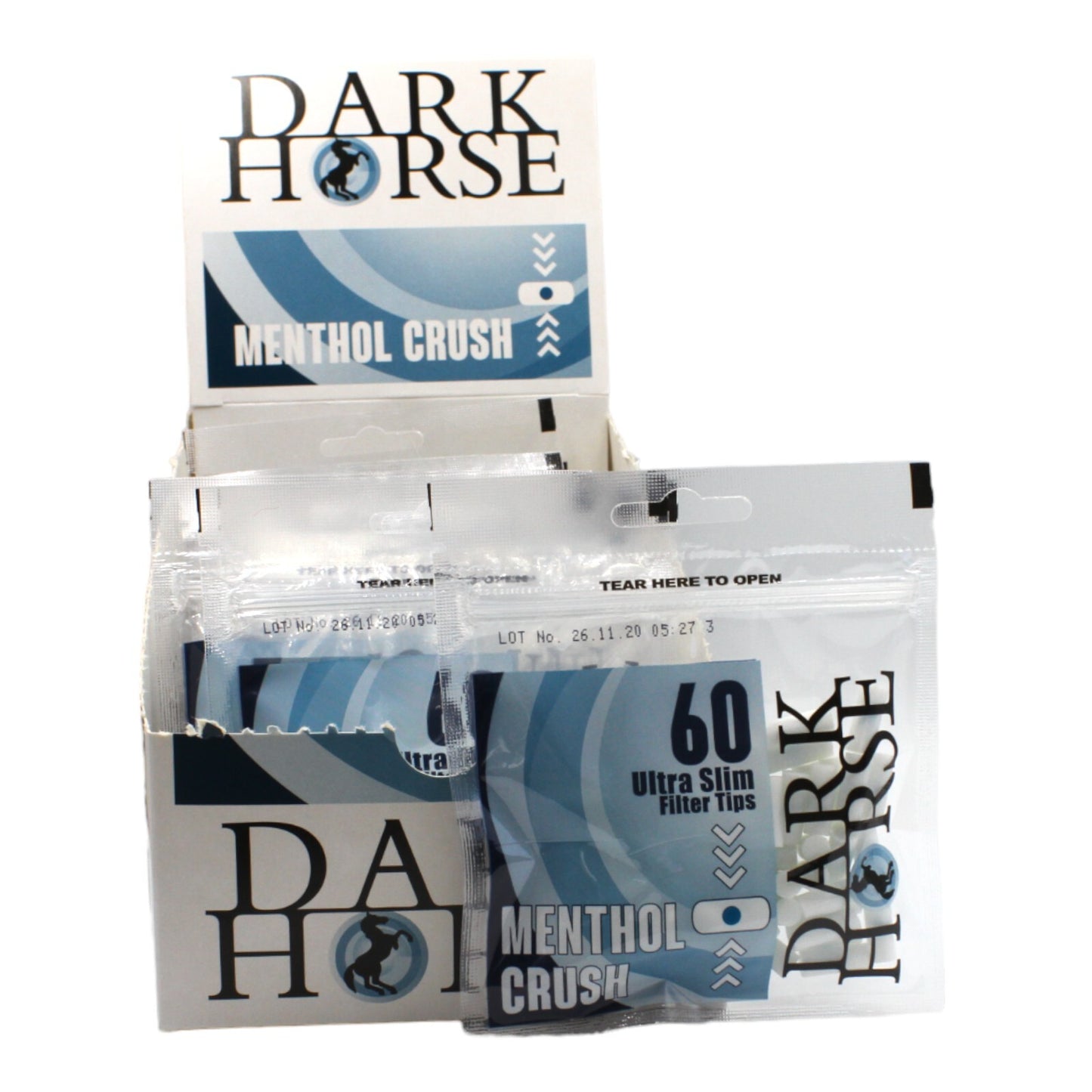 Box of 16 Dark Horse Ultra Slim Menthol Crush Blue 60 Filter Tip Bags (960 Tips)