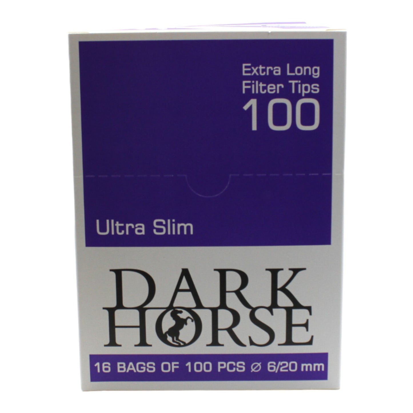 Box of 16 Dark Horse Ultra Slim Extra Long Purple 100 Filter Tip Bags (1,600 Tips)