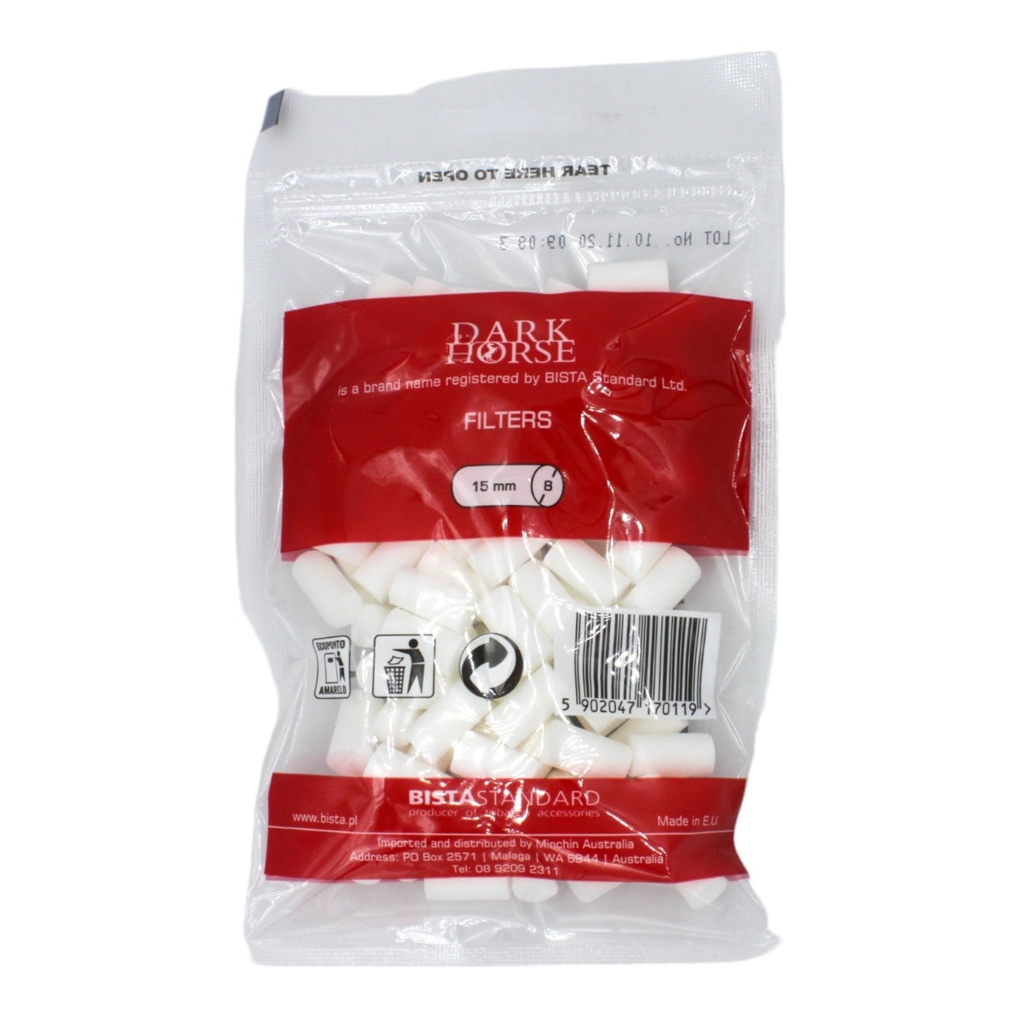 Box of 16 Dark Horse Regular Red 100 Filter Tip Bags (1,600 Tips)