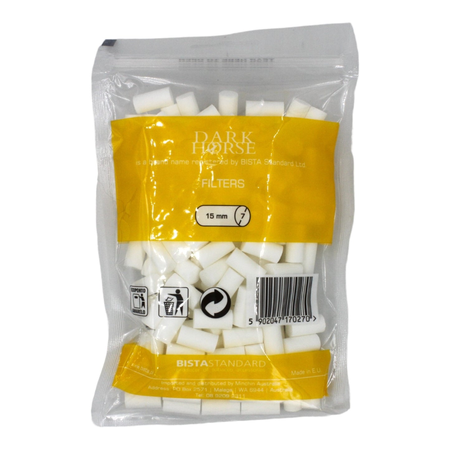 Box of 16 Dark Horse Slim Yellow 150 Filter Tip Bags (2,400 Tips)