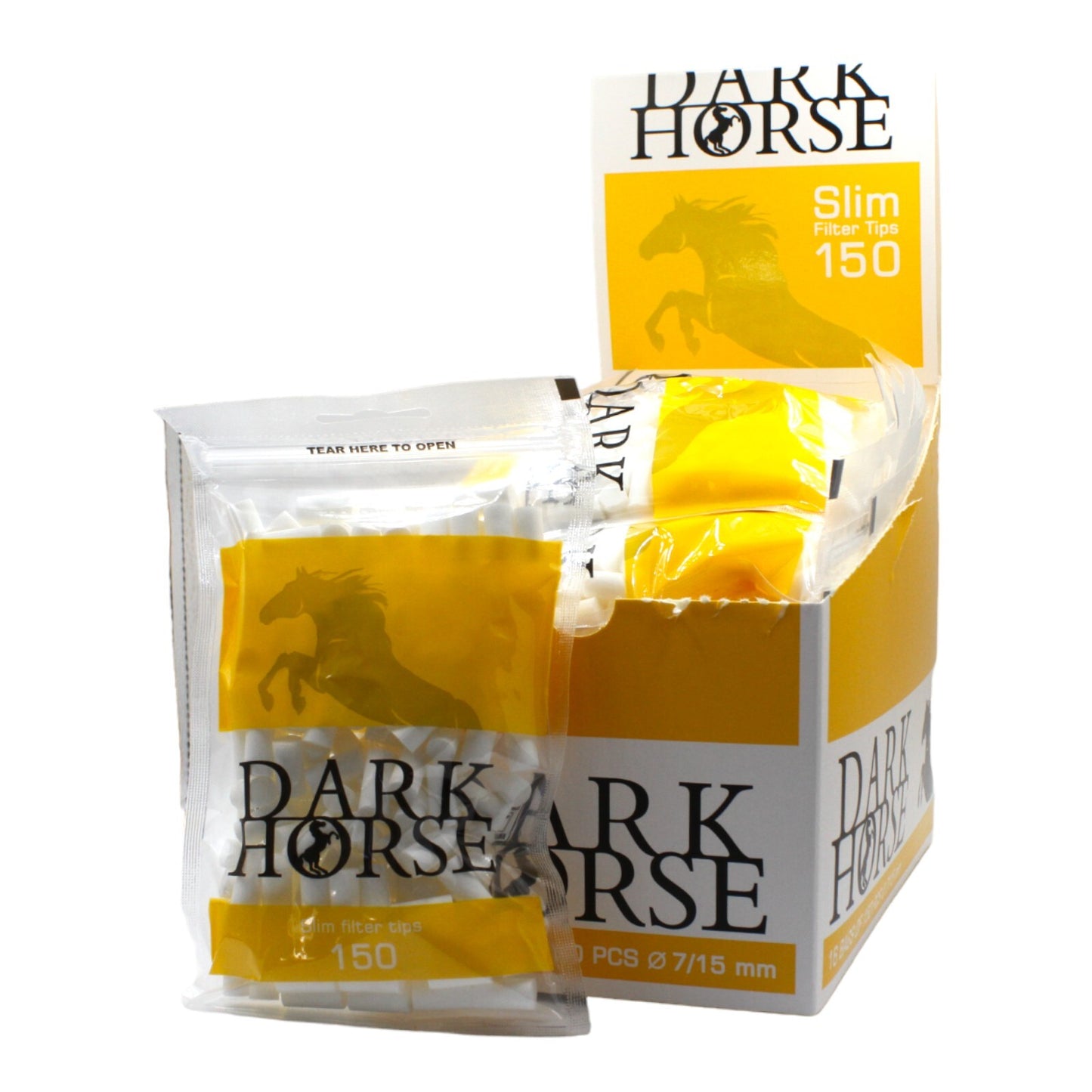 Box of 16 Dark Horse Slim Yellow 150 Filter Tip Bags (2,400 Tips)