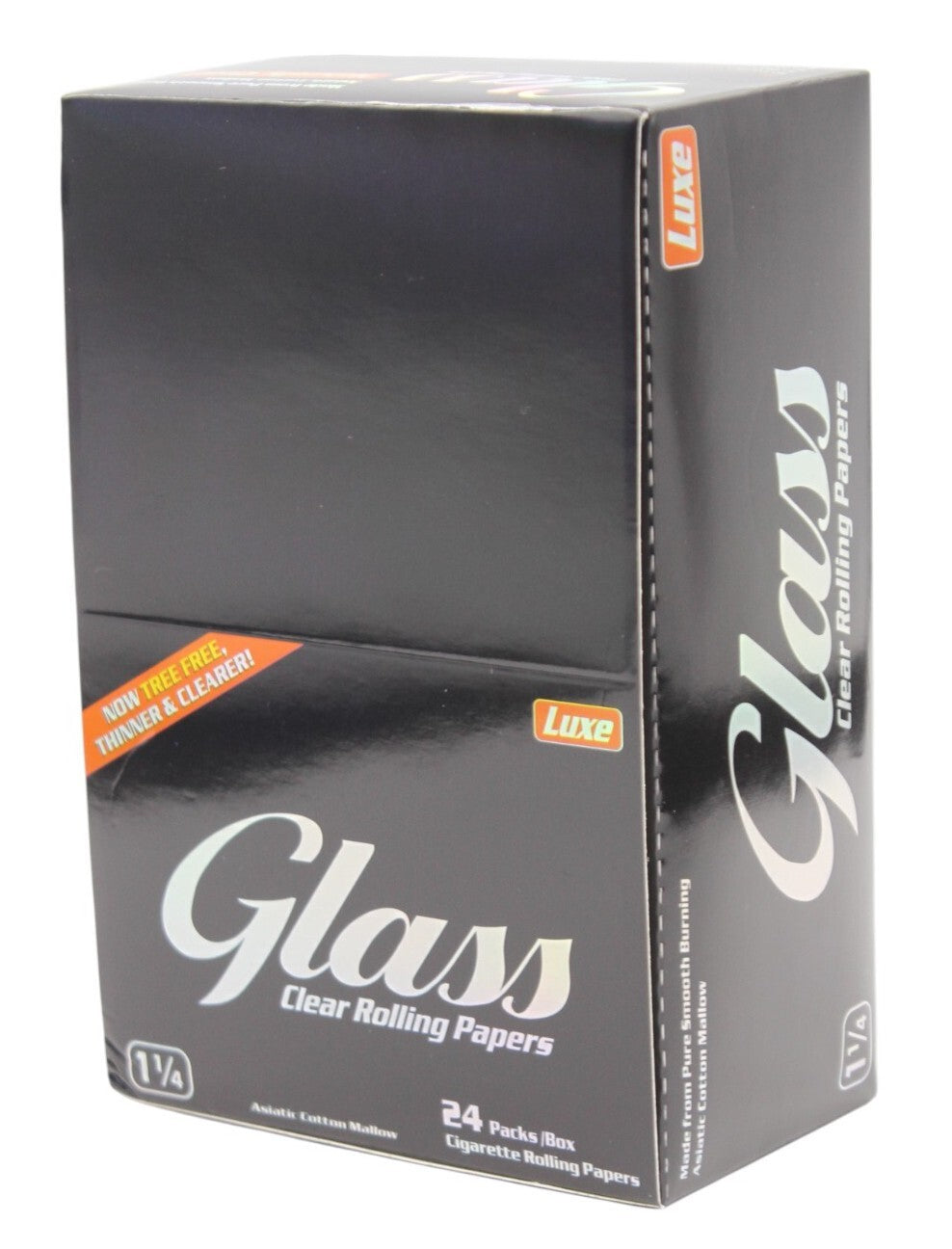 Box of 24 Glass Clear Rolling Papers 1 1/4 Size Slim Natural