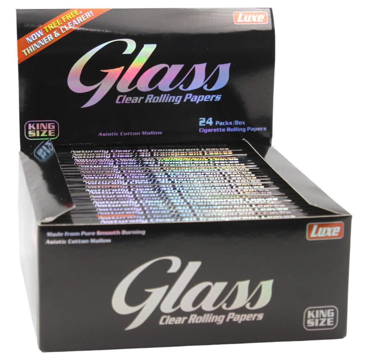 Box of 24 Glass Clear Rolling Papers King Size Slim Natural